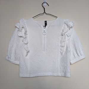 Zara Ruffle Shoulder Cropped Length Blouse